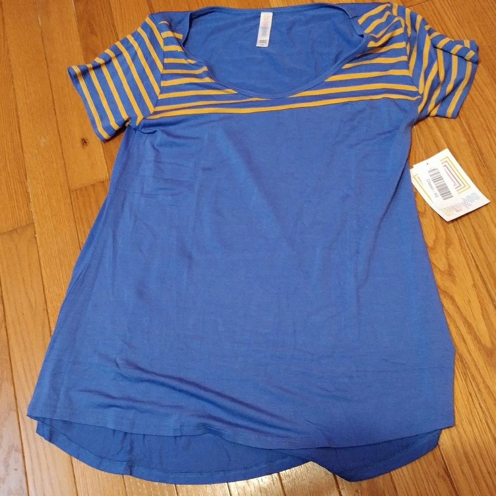Lularoe classic tee blue and yellow xs bnwt